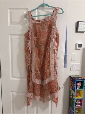 Floral Lace Trim Sleeveless Tunic Dress - Dusty Rose